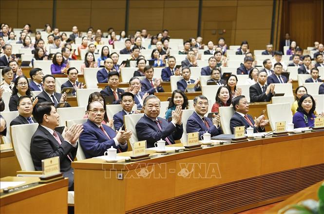 Tổng Bí thư, Chủ tịch nước Tô Lâm cùng các đồng chí lãnh đạo, nguyên lãnh đạo Đảng, Nhà nước dự phiên Bế mạc Kỳ họp thứ Nhất, Quốc hội khoá XVI. Ảnh: Doãn Tấn - TTXVN