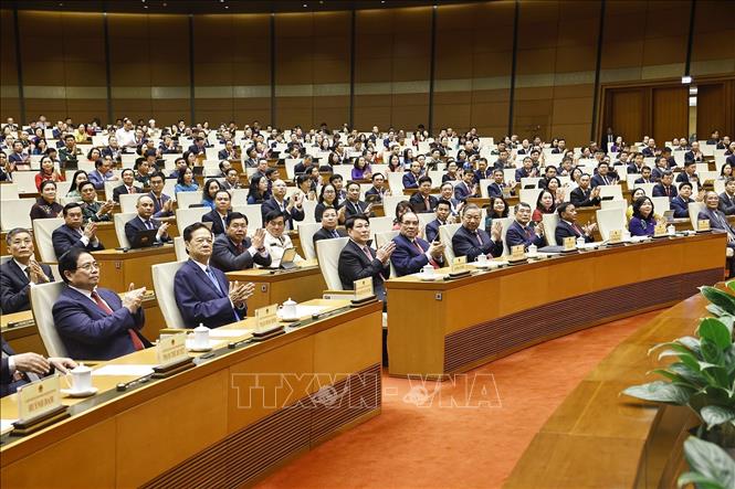Tổng Bí thư, Chủ tịch nước Tô Lâm cùng các đồng chí lãnh đạo, nguyên lãnh đạo Đảng, Nhà nước dự. Ảnh: Doãn Tấn - TTXVN