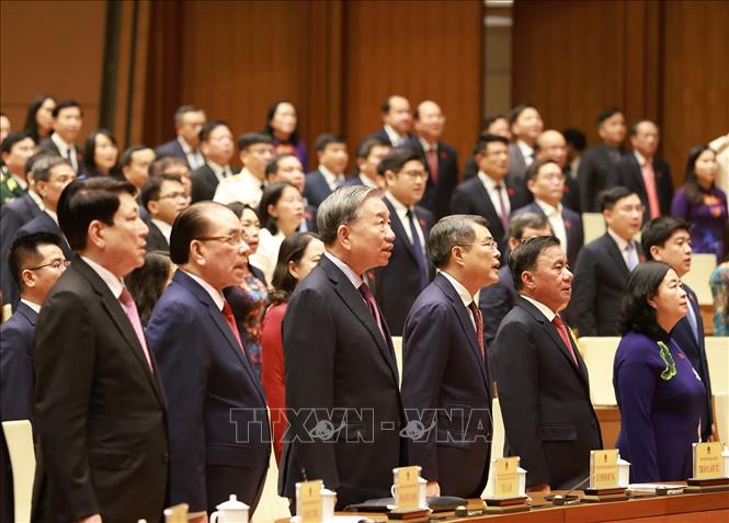 Các đại biểu thực hiện nghi thức chào cờ. Ảnh: Tuấn Anh - TTXVN