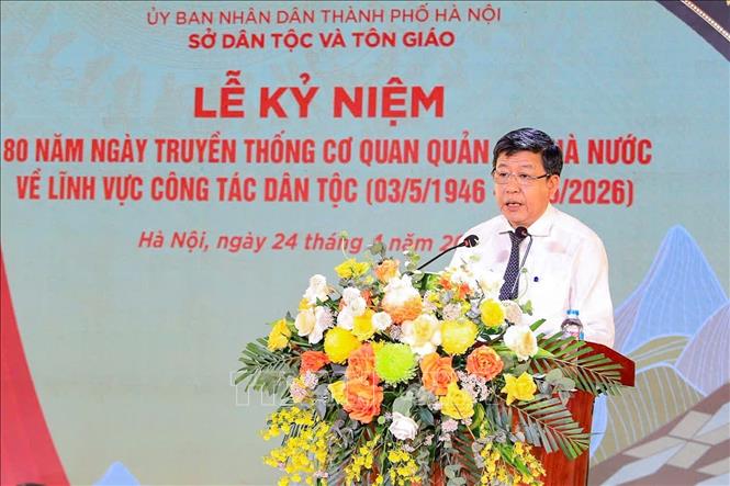Phó Chủ tịch UBND thành phố Hà Nội Dương Đức Tuấn phát biểu chỉ đạo tại lễ kỷ niệm. Ảnh: Hùng Mạnh - TTXVN
