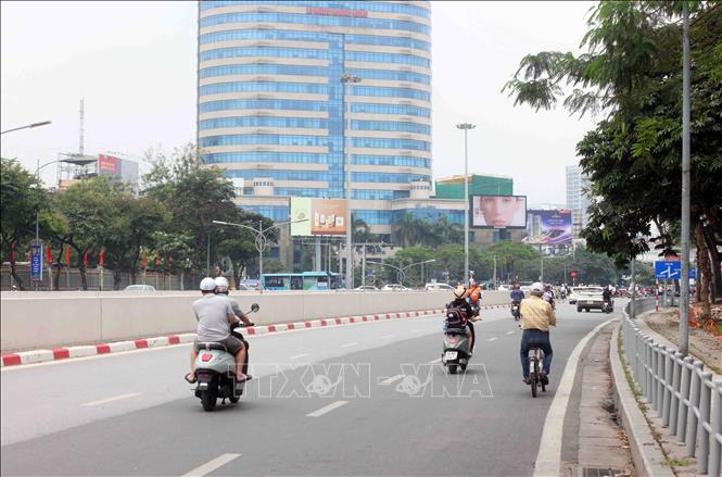 Đường Đại Cồ Việt (khu vực hầm Kim Liên), giao thông thông thoáng. Ảnh: Phạm Kiên - TTXVN