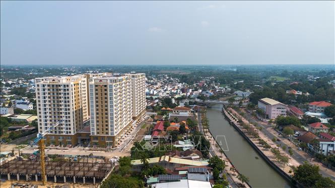 Dự án Chung cư nhà ở xã hội Golden City sau khi hoàn thành có quy mô 7 tòa căn hộ cao 16 tầng, với tổng cộng 1.642 căn hộ, trong đó có 1.440 căn nhà ở xã hội. Ảnh: Giang Phương - TTXVN