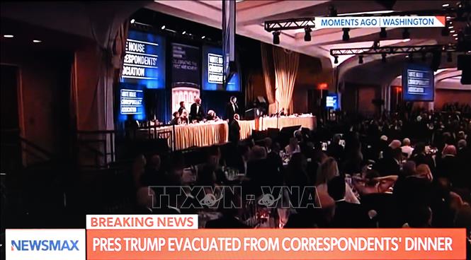 Quang cảnh buổi tiệc do Hiệp hội Phóng viên Nhà Trắng tổ chức ở thủ đô Washington D.C., tối 25/4/2026. Ảnh: THX/TTXVN 