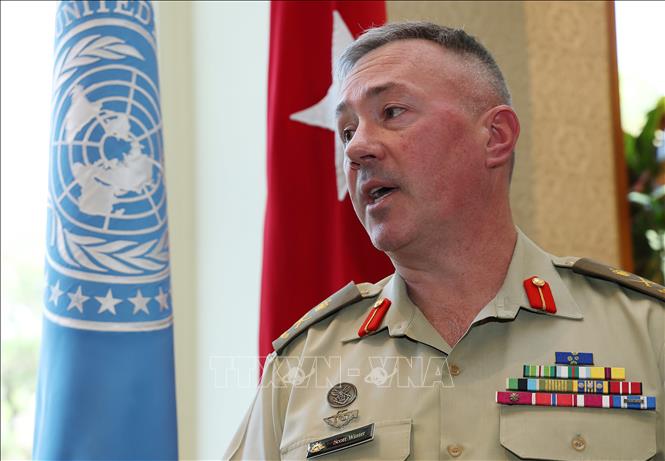 Trung tướng Scott Winter - Phó trưởng phái bộ Bộ Tư lệnh Liên hợp quốc (UNC) - trả lời phỏng vấn báo chí tại Seoul, Hàn Quốc ngày 26/4/2026. Ảnh: THX/TTXVN