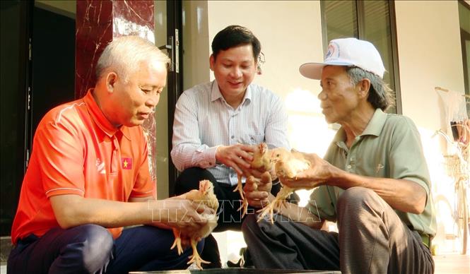 “Quỹ Kết nối yêu thương, lan tỏa nhân ái”  trao tặng gà, tạo sinh kế cho các gia đình chính sách tại xã Sen Ngư, tỉnh Quảng Trị. Ảnh: Tá Chuyên - TTXVN
