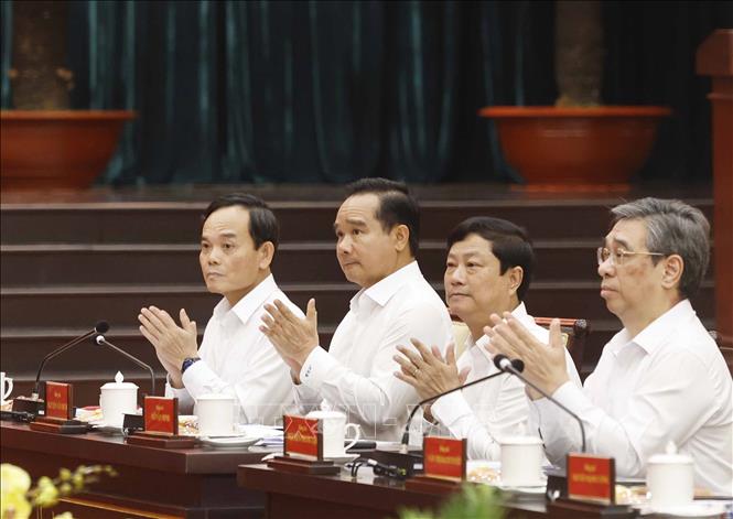 Các đại biểu tham dự buổi làm việc. Ảnh: Thống Nhất – TTXVN