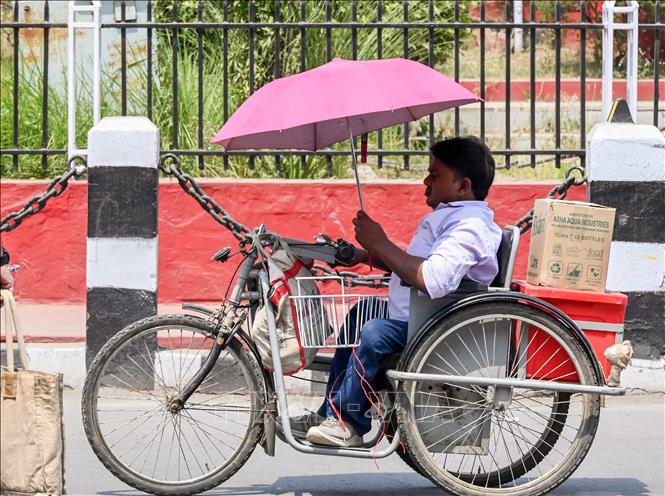 Người dân che ô tránh nắng nóng tại Patna, Ấn Độ. Ảnh: ANI/TTXVN