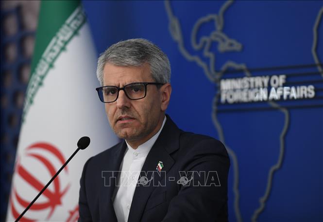 Người phát ngôn Bộ Ngoại giao Iran Esmaeil Baghaei phát biểu tại cuộc họp báo ở Tehran. Ảnh: THX/TTXVN