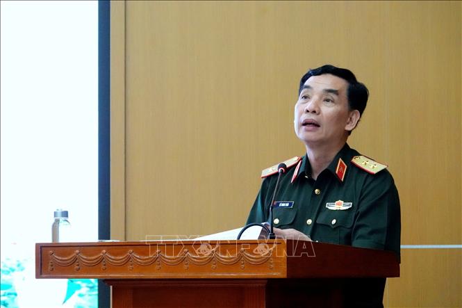 Trung tướng, Giáo sư, Tiến sĩ Lê Minh Thái, Giám đốc Học viện Kỹ thuật Quân sự phát biểu. Ảnh: Hiền Hạnh – TTXVN 