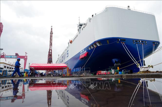 Tàu chuyên chở ô tô Glovis Leader dài 230 mét, rộng 40 mét, với trọng tải lên tới 102.590 tấn. Ảnh: THX/TTXVN