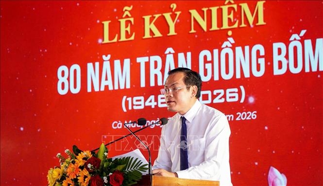 Phó Chủ tịch UBND tỉnh Cà Mau Ngô Vũ Thăng, phát biểu tại lễ kỷ niệm. Ảnh: Huỳnh Anh - TTXVN