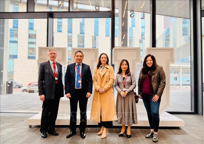 Đại sứ Đỗ Minh Hùng và đại diện trường Ulster cùng đại diện Hội đồng Anh ở Belfast. Ảnh: TTXVN phát