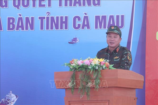 Thiếu tướng Nguyễn Hữu Ngọc, Tư Lệnh Binh đoàn 12 phát biểu. Ảnh: Tuấn Phi - TTXVN