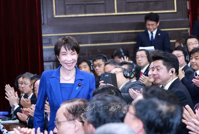 Thủ tướng Nhật Bản Takaichi Sanae đến thăm và phát biểu chính sách tại Đại học Quốc gia Hà Nội. Ảnh: Tuấn Anh – TTXVN
