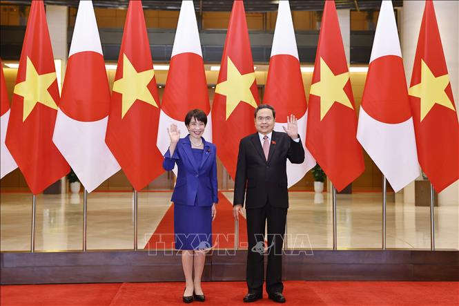 Chủ tịch Quốc hội Trần Thanh Mẫn hội kiến Thủ tướng Nhật Bản Takaichi Sanae. Ảnh: Doãn Tấn – TTXVN