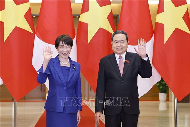 Chủ tịch Quốc hội Trần Thanh Mẫn hội kiến Thủ tướng Nhật Bản Takaichi Sanae. Ảnh: Doãn Tấn – TTXVN