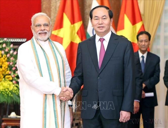 Chủ tịch nước Trần Đại Quang tiếp Thủ tướng Ấn Độ Narendra Modi thăm chính thức Việt Nam (Hà Nội, 3/9/2016). Ảnh: Nhan Sáng - TTXVN