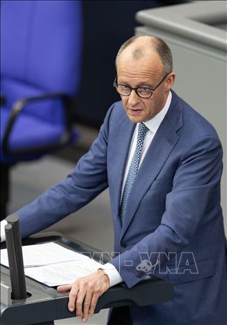 Thủ tướng Đức Friedrich Merz phát biểu tại Berlin. Ảnh: THX/TTXVN