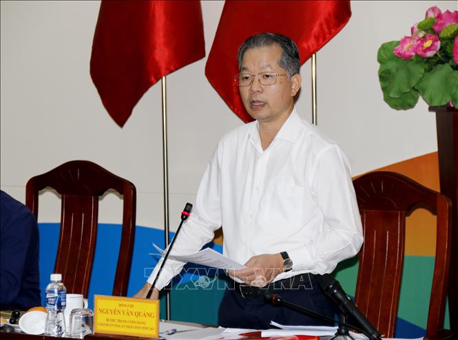 Đồng chí Nguyễn Văn Quảng, Bí thư Trung ương Đảng, Chánh án Tòa án nhân dân tối cao, phát biểu tại buổi làm việc. Ảnh: Nguyễn Thanh - TTXVN
