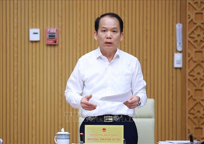 Bộ trưởng Bộ Tư pháp Hoàng Thanh Tùng phát biểu. Ảnh: Dương Giang – TTXVN