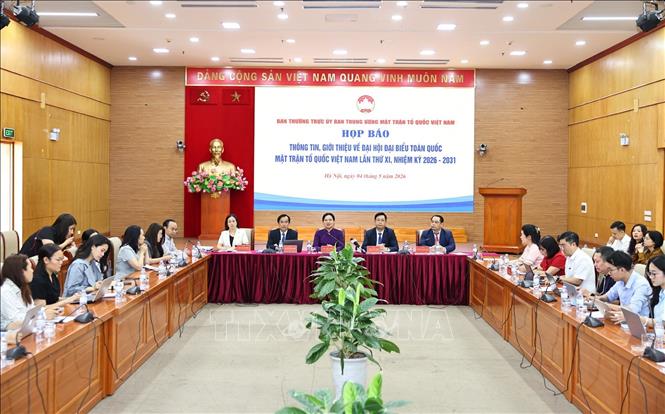 Quang cảnh buổi thông tin về Đại hội đại biểu toàn quốc Mặt trận Tổ quốc Việt Nam lần thứ XI, nhiệm kỳ 2026-2031. Ảnh: Minh Đức - TTXVN