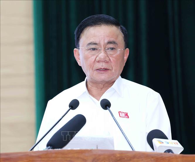 Đồng chí Trần Cẩm Tú, Uỷ viên Bộ Chính trị, Thường trực Ban Bí thư trả lời, làm rõ ý kiến của cử tri. Ảnh: Phương Hoa - TTXVN