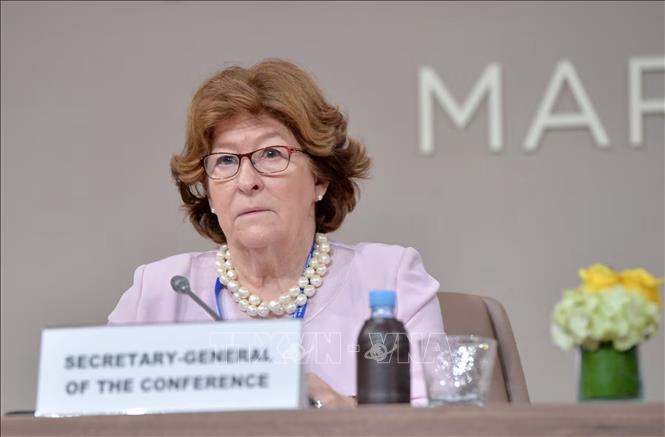 Bà Louise Arbour lúc đảm nhiệm cương vị Cao ủy Liên hợp quốc về nhân quyền và Đại diện đặc biệt của Tổng thư ký Liên hợp quốc về di cư quốc tế, tại một hội nghị liên chính phủ ở Marrakesh, Maroc. Ảnh: Reuters/TTXVN