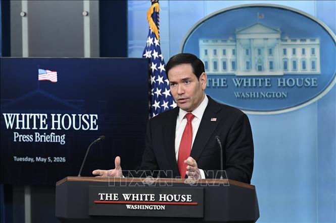 Ngoại trưởng Mỹ Marco Rubio trong cuộc họp báo tại Nhà Trắng, ngày 5/5/2026. Ảnh: Anadolu Agency/TTXVN