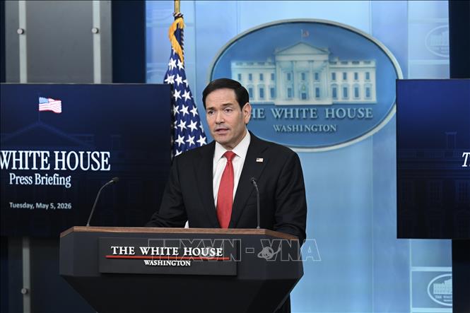 Ngoại trưởng Mỹ Marco Rubio trong cuộc họp báo tại Nhà Trắng, ngày 5/5/2026. Ảnh: Anadolu Agency/TTXVN