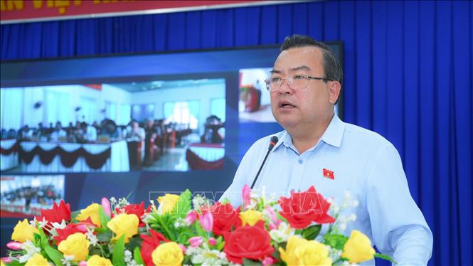 Ông Phạm Hùng Thái, Phó Bí thư Tỉnh ủy, Trưởng Đoàn Đại biểu Quốc hội đơn vị tỉnh Tây Ninh phát biểu. Ảnh: Minh Phú – TTXVN