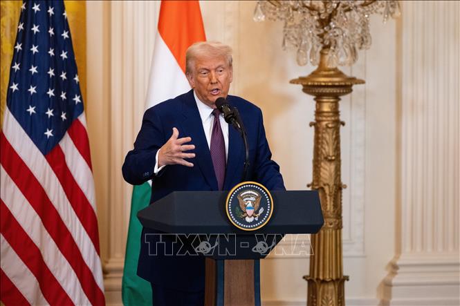 Tổng thống Mỹ Donald Trump phát biểu tại Nhà Trắng. Ảnh: THX/TTXVN
