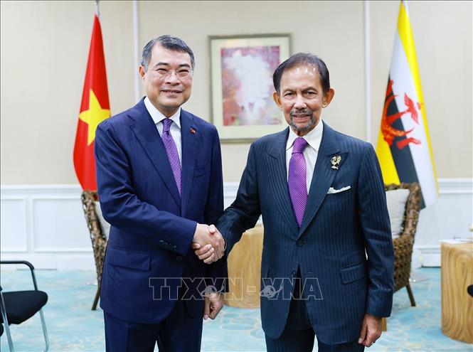 Thủ tướng Chính phủ Lê Minh Hưng gặp Quốc vương Brunei Haji Hassanal Bolkiah. Ảnh: Dương Giang – TTXVN
