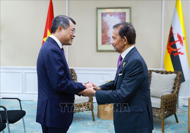 Thủ tướng Chính phủ Lê Minh Hưng gặp Quốc vương Brunei Haji Hassanal Bolkiah. Ảnh: Dương Giang – TTXVN
