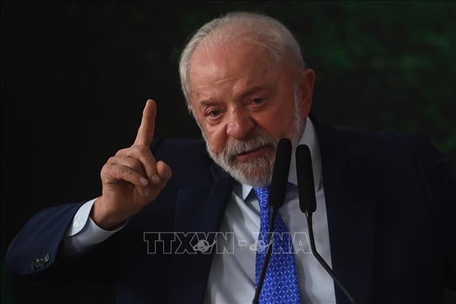 Tổng thống Brazil Luiz Inácio Lula da Silva phát biểu tại Brasilia. Ảnh: THX/TTXVN