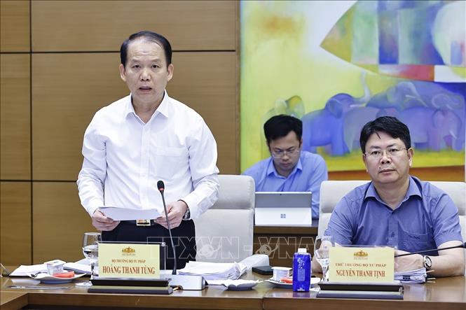 Bộ trưởng Tư pháp Hoàng Thanh Tùng phát biểu. Ảnh: Doãn Tấn - TTXVN
