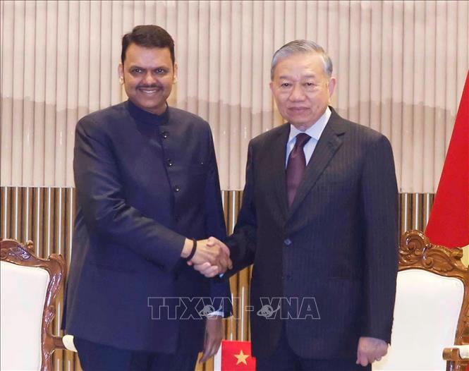 Tổng Bí thư, Chủ tịch nước Tô Lâm tiếp Thủ hiến bang Maharashtra Devendra Fadnavis. Ảnh: Thống Nhất – TTXVN