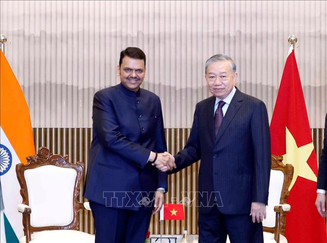 Tổng Bí thư, Chủ tịch nước Tô Lâm tiếp Thủ hiến bang Maharashtra Devendra Fadnavis. Ảnh: Thống Nhất – TTXVN