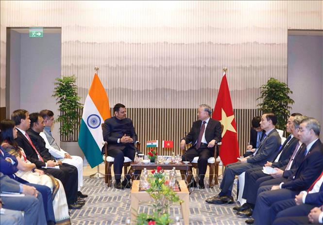 Tổng Bí thư, Chủ tịch nước Tô Lâm tiếp Thủ hiến bang Maharashtra Devendra Fadnavis. Ảnh: Thống Nhất – TTXVN
