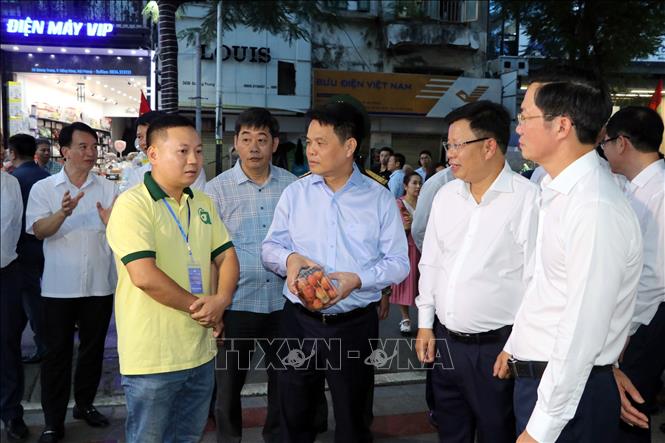 Lãnh đạo thành phố và du khách tham quan không gian sự kiện. Ảnh: Mạnh Tú - TTXVN