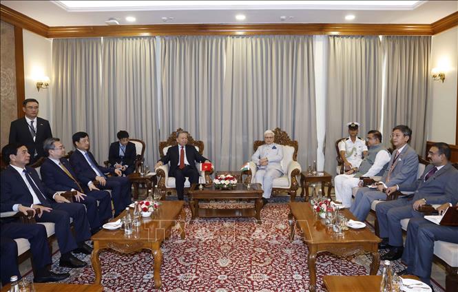 Tổng Bí thư, Chủ tịch nước Tô Lâm gặp Thống đốc bang Maharashtra Shri Jishnu Dev Varma. Ảnh: Thống Nhất – TTXVN