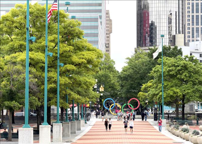 Công viên Centennial Olympic được chính quyền thành phố Atlanta bố trí làm trung tâm dành cho người hâm mộ và giải trí trong dịp World Cup 2026. Ảnh: Ngọc Quang – PV TTXVN tại Mỹ