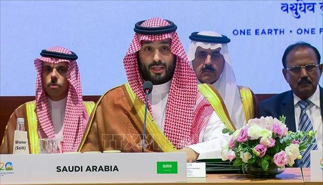 Thái tử Saudi Arabia Mohammed bin Salman tại một sự kiện ở New Delhi, Ấn Độ. Ảnh: ANI/TTXVN
