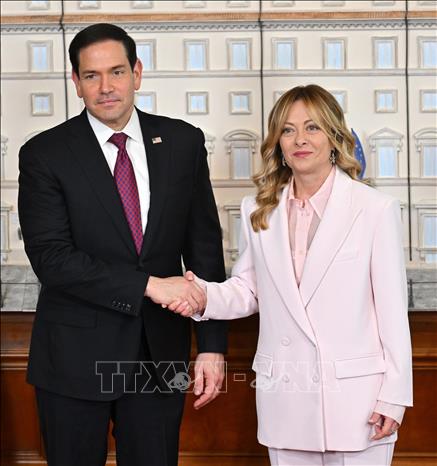 Thủ tướng Italy Giorgia Meloni và Ngoại trưởng Mỹ Marco Rubio tại cuộc gặp ở Rome, Italy ngày 8/5/2026. Ảnh: THX/TTXVN