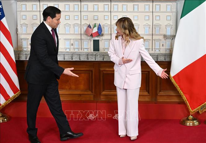 Thủ tướng Italy Giorgia Meloni và Ngoại trưởng Mỹ Marco Rubio tại cuộc gặp ở Rome, Italy ngày 8/5/2026. Ảnh: THX/TTXVN