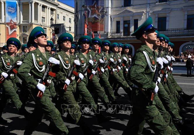 Quân nhân Nga tham gia lễ duyệt binh kỷ niệm 81 năm Ngày Chiến thắng ở Vladivostok, ngày 9/5/2026. Ảnh: Reuters/TTXVN