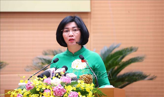 Chủ tịch HĐND thành phố Hà Nội Phùng Thị Hồng Hà phát biểu khai mạc. Ảnh: Văn Điệp – TTXVN