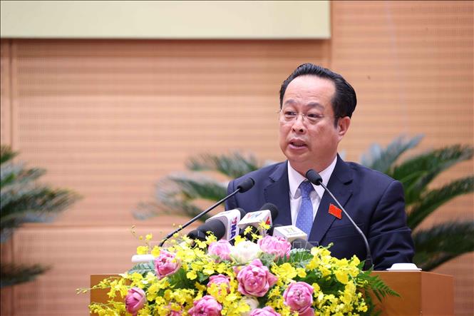 Phó Chủ tịch HĐND thành phố Hà Nội Trần Thế Cương phát biểu. Ảnh: Văn Điệp – TTXVN