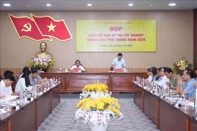 Ban chỉ đạo kỳ thi tốt nghiệp THPT năm 2026 tỉnh Cà Mau họp triển khai các nội dung chuẩn bị cho kỳ thi. Ảnh: TTXVN phát