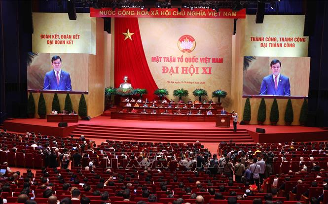 Toàn cảnh Phiên trù bị Đại hội đại biểu toàn quốc Mặt trận Tổ quốc Việt Nam lần thứ XI, nhiệm kỳ 2026-2031. Ảnh: Văn Điệp - TTXVN