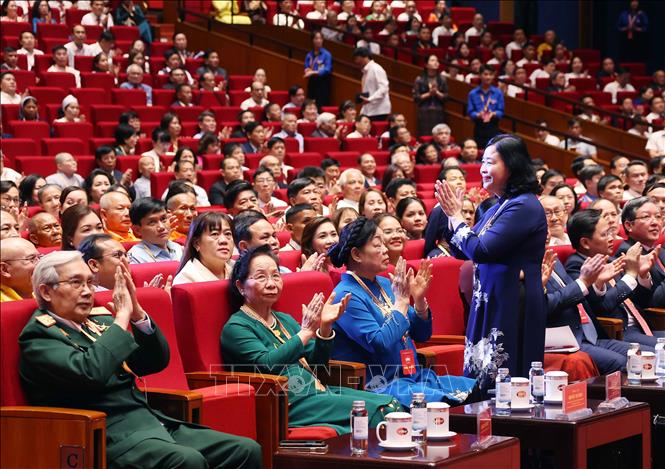 Đồng chí Bùi Thị Minh Hoài, Ủy viên Bộ Chính trị, Bí thư Trung ương Đảng, Bí thư Đảng ủy MTTQ, các đoàn thể Trung ương, Chủ tịch Ủy ban Trung ương MTTQ Việt Nam tại Đại hội. Ảnh: Văn Điệp - TTXVN